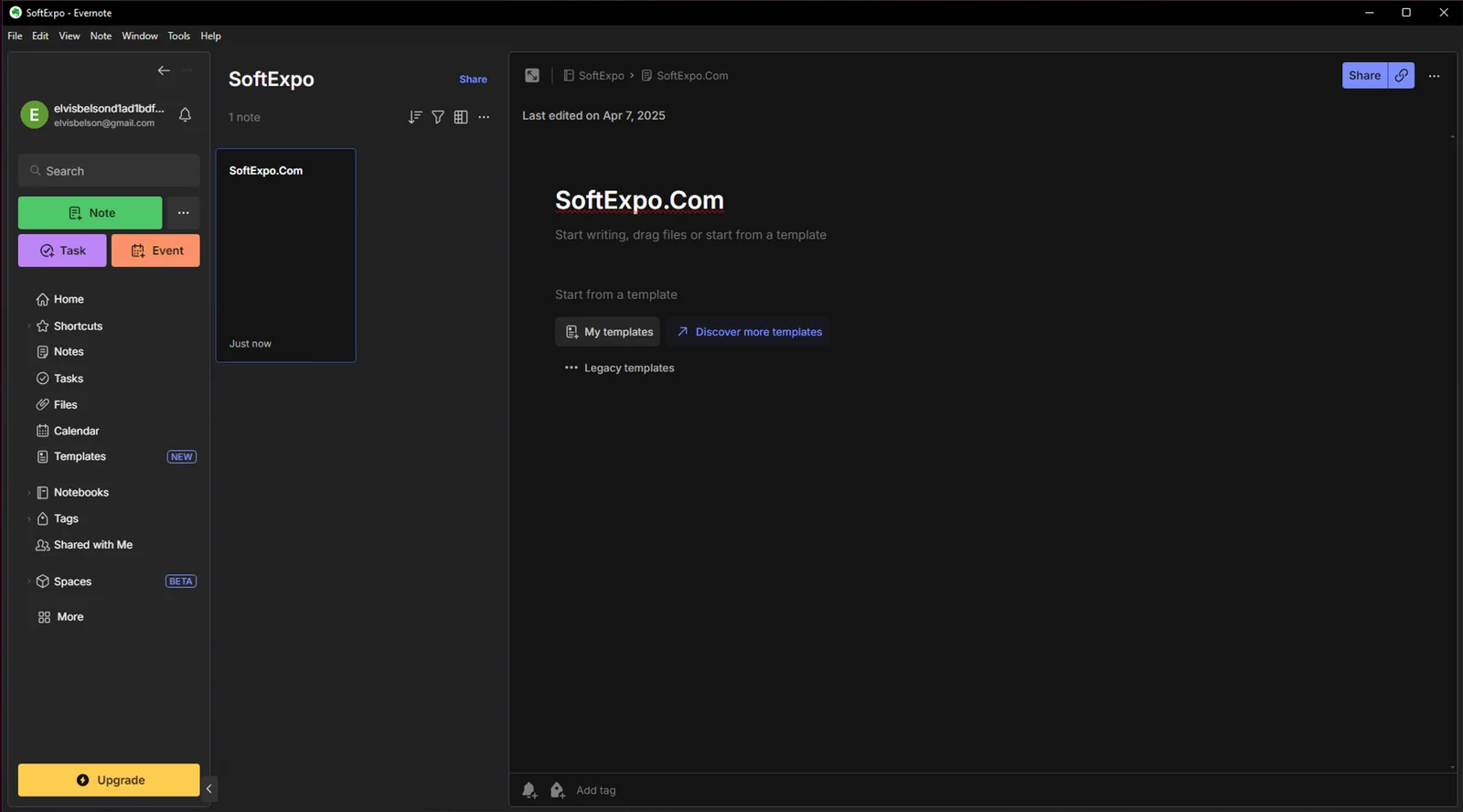Evernote screenshot 1